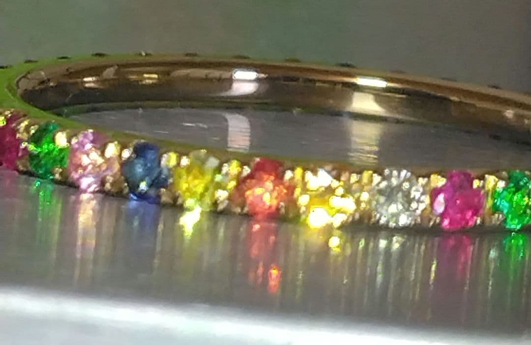 K18ゴールド ダイヤモンド&マルチカラー宝石 エタニティリング