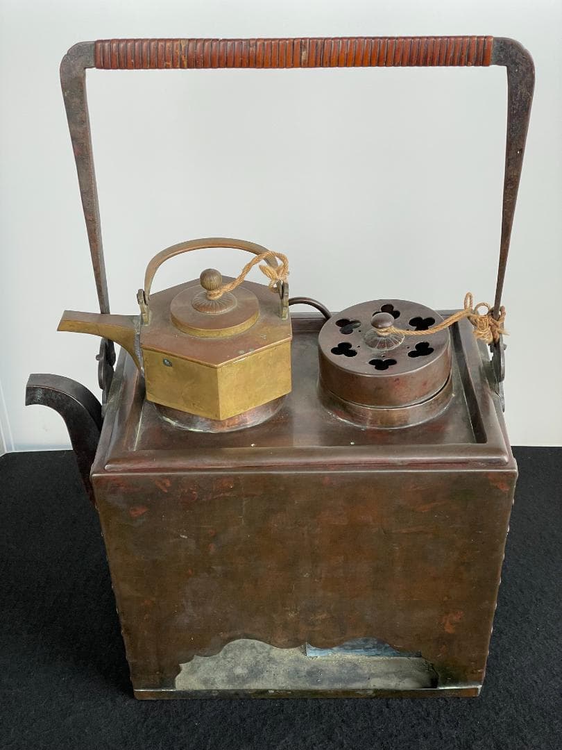 時代物 銅製 籐巻提手 酒燗器 燗銅壷 野燗炉 銅壺 薬燗壷 急須 骨董 古美術