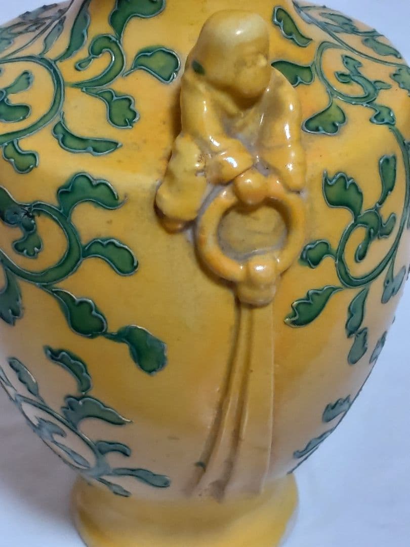 古玩 南紀男山焼 交趾唐草文 花入 古箱入