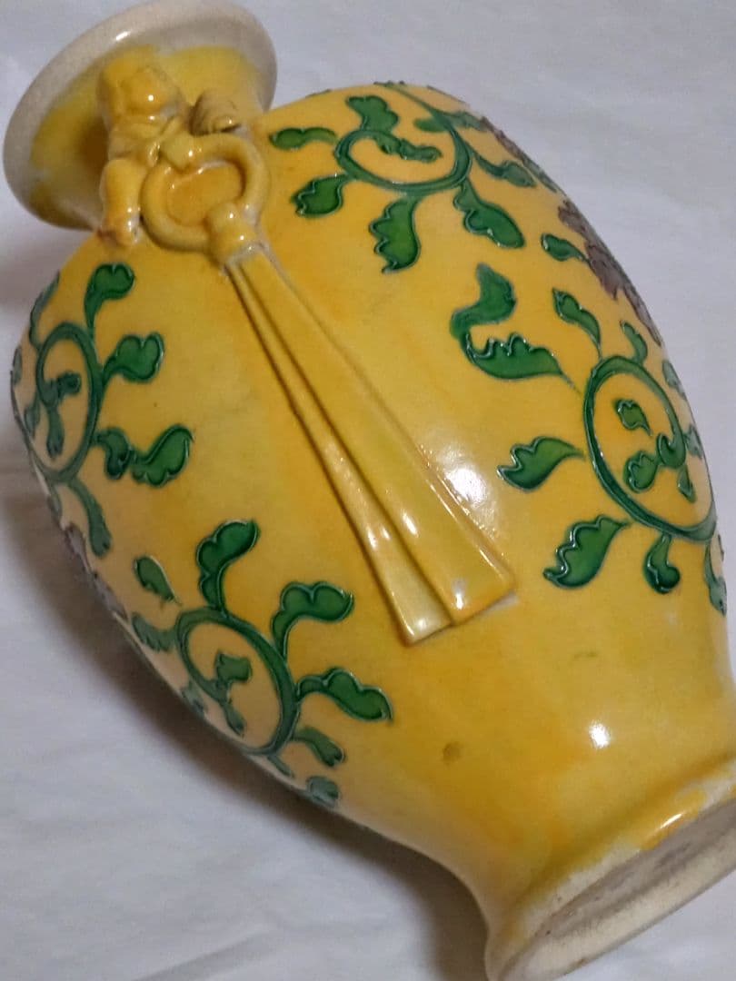 古玩 南紀男山焼 交趾唐草文 花入 古箱入