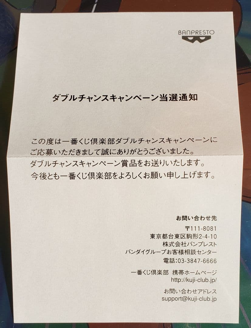 100名限定　一番くじ　ナルト　NARUTO　ダブルチャンスキャンペーン当選品