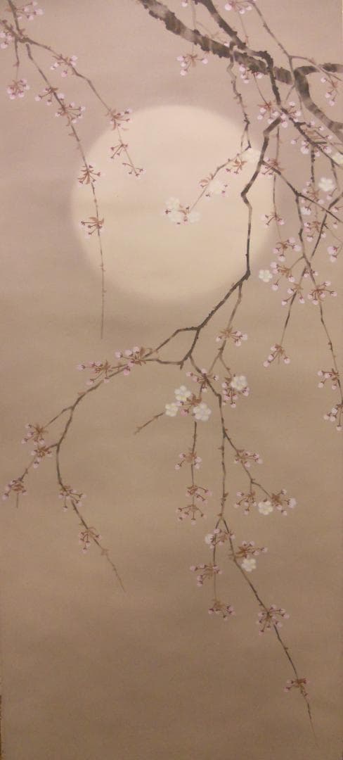 掛け軸 杉浦契雪 『 夜桜 』 絹本 希少 軸装 茶道具 掛軸 美品 です。