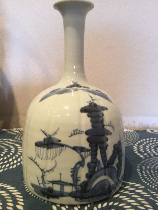 染付    風景の図     花器     江戸時代作