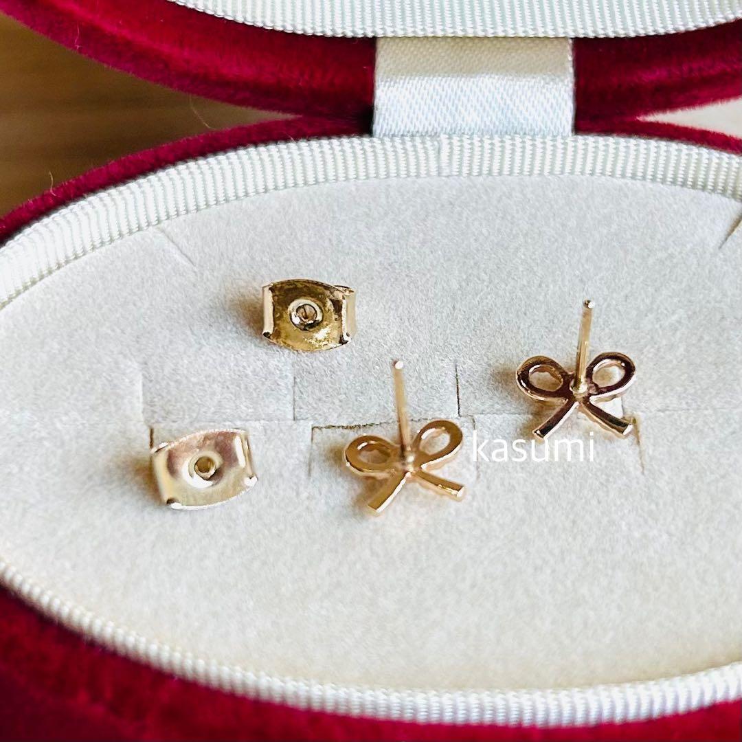 agete】アガット ピアス K10 リボン ダイヤ