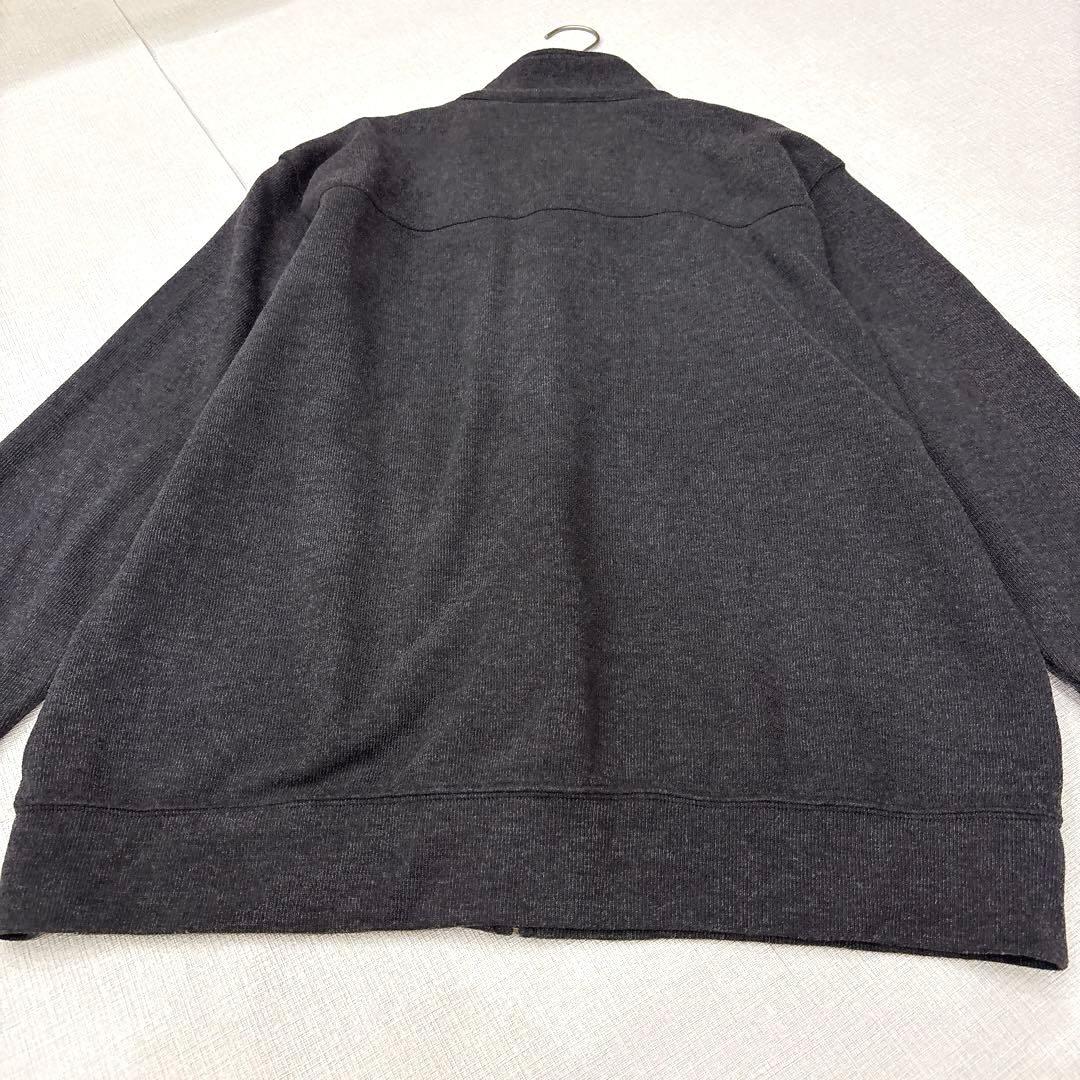 90s✨ランズエンド（XL）フルジップジャケット 本革トリム 裏地チェック灰色