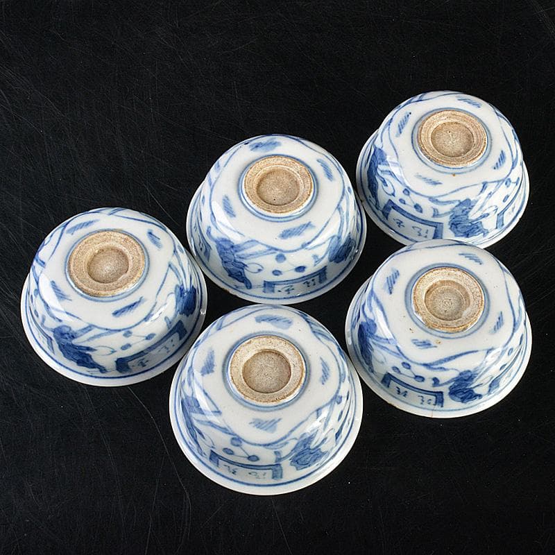 煎茶道具　青花染付　神獣文　煎茶器　五客　時代箱付　M　R7337