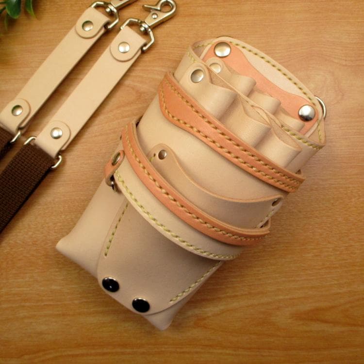 ヌメ革ナチュラル＆うす茶色　６丁差し　シザーケース　SCA-61/NH