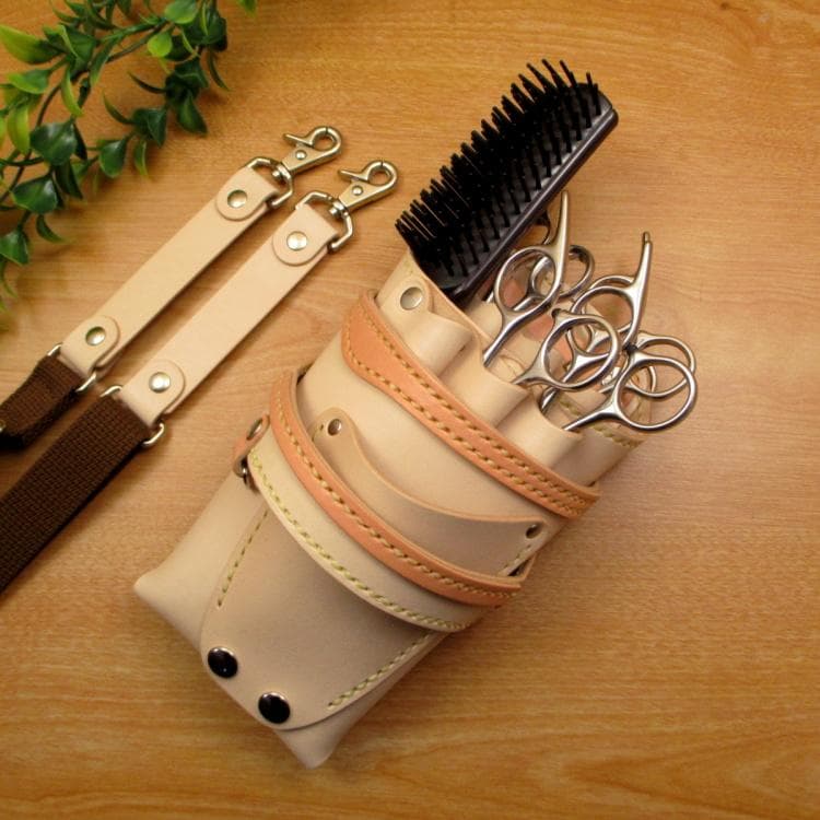 ヌメ革ナチュラル＆うす茶色　６丁差し　シザーケース　SCA-61/NH