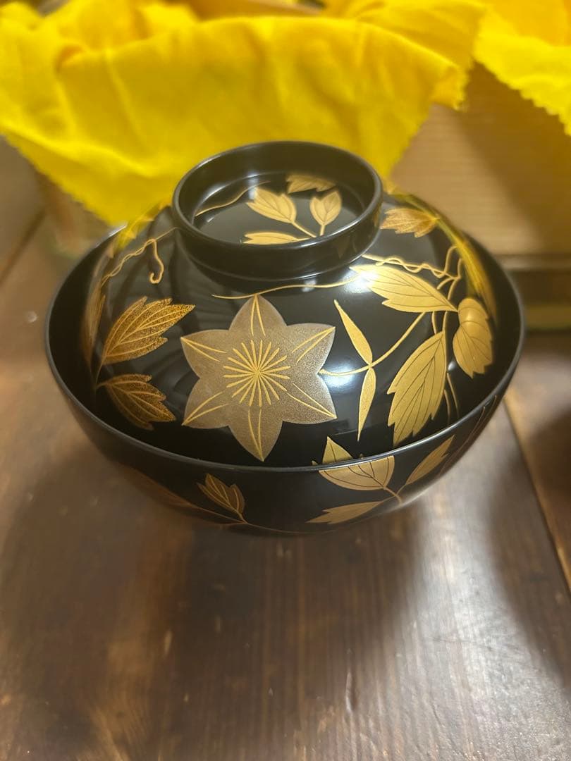 能登輪島塗 吸い物椀 鉄線 金彩蒔絵 前田定治郎 お椀 蓋付 汁椀 未