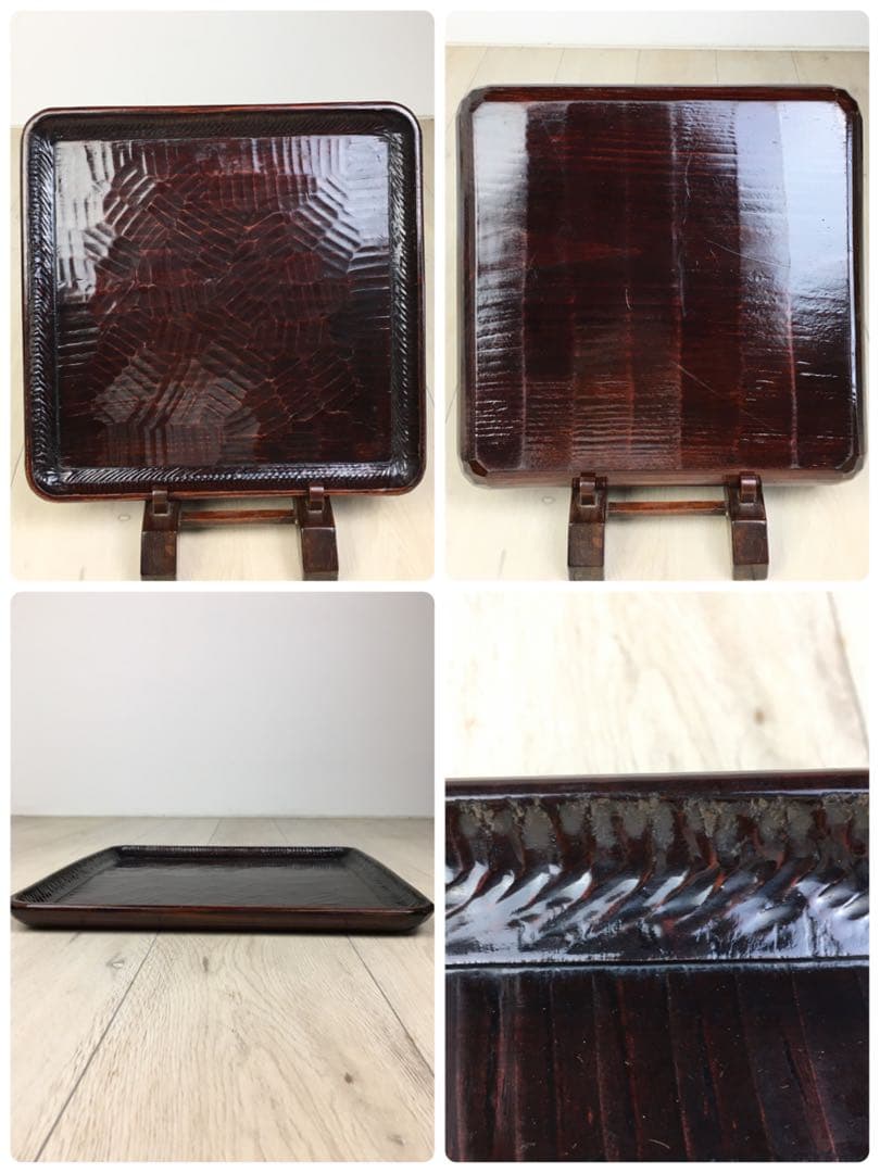 S234讃岐彫 四方盆 くり抜き盆 5客揃 懐石膳・茶懐石