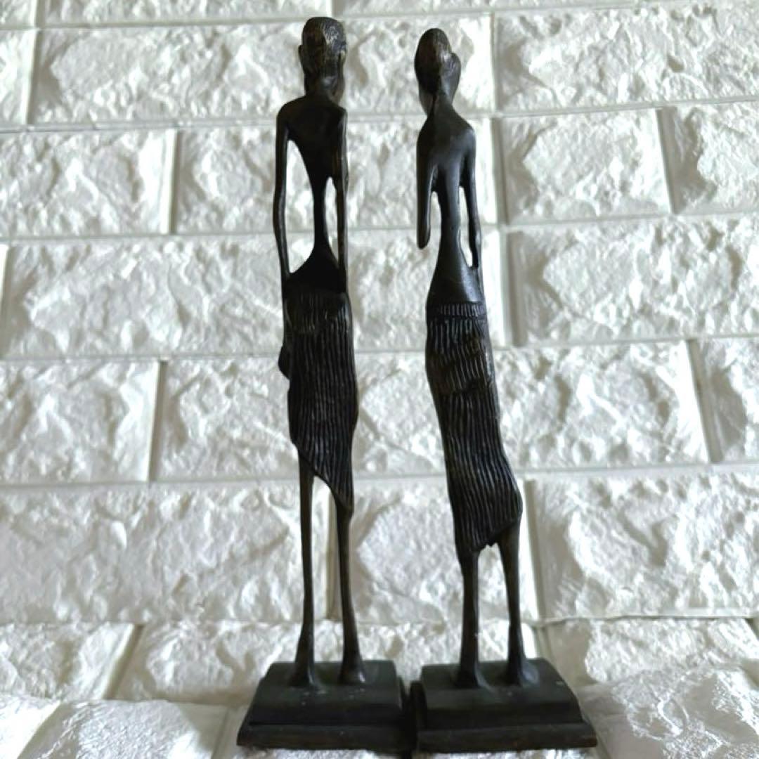 アフリカ部族金属彫刻像／アンティーク品　真鍮オブジェ