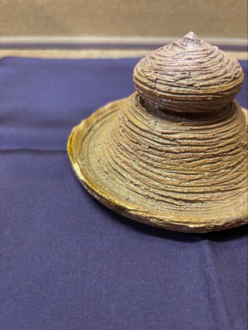 訳あり品 九代 大樋長左衛門 袋形水指 即中斎 箱書 塗蓋付き 茶道具