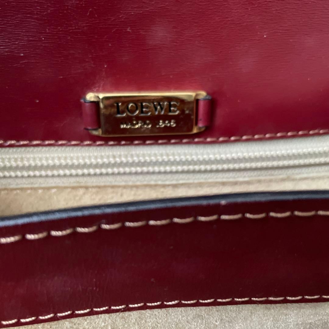 ロエベ レザー ハンドバッグ ロゴ型押し レッド ロエベ