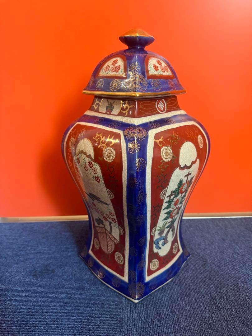 1862 薩摩焼　花鳥図　沈香壺　飾壺　高38cm  時代物