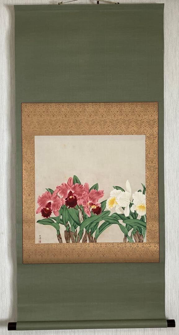 掛軸　花図茶掛　肉筆　真作
