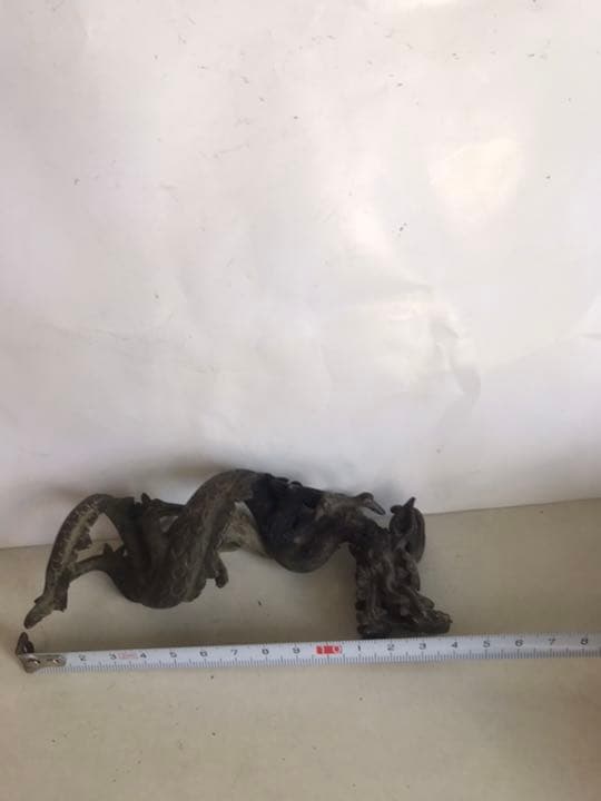 明治時期古銅金工龍置物，長13.5cm，重300克