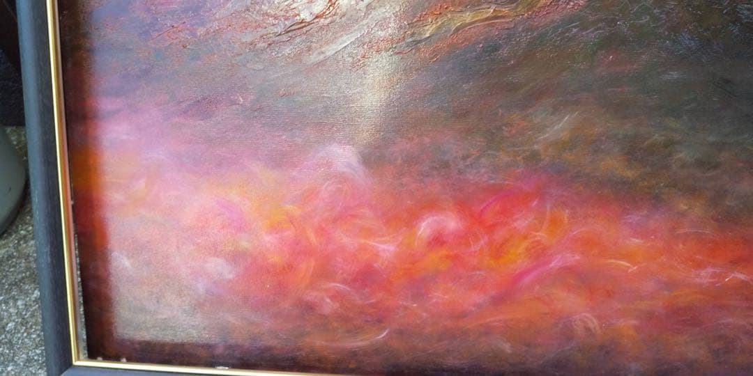 特大50号　赤富士　赤雲・油絵・画家名、久保　秋男