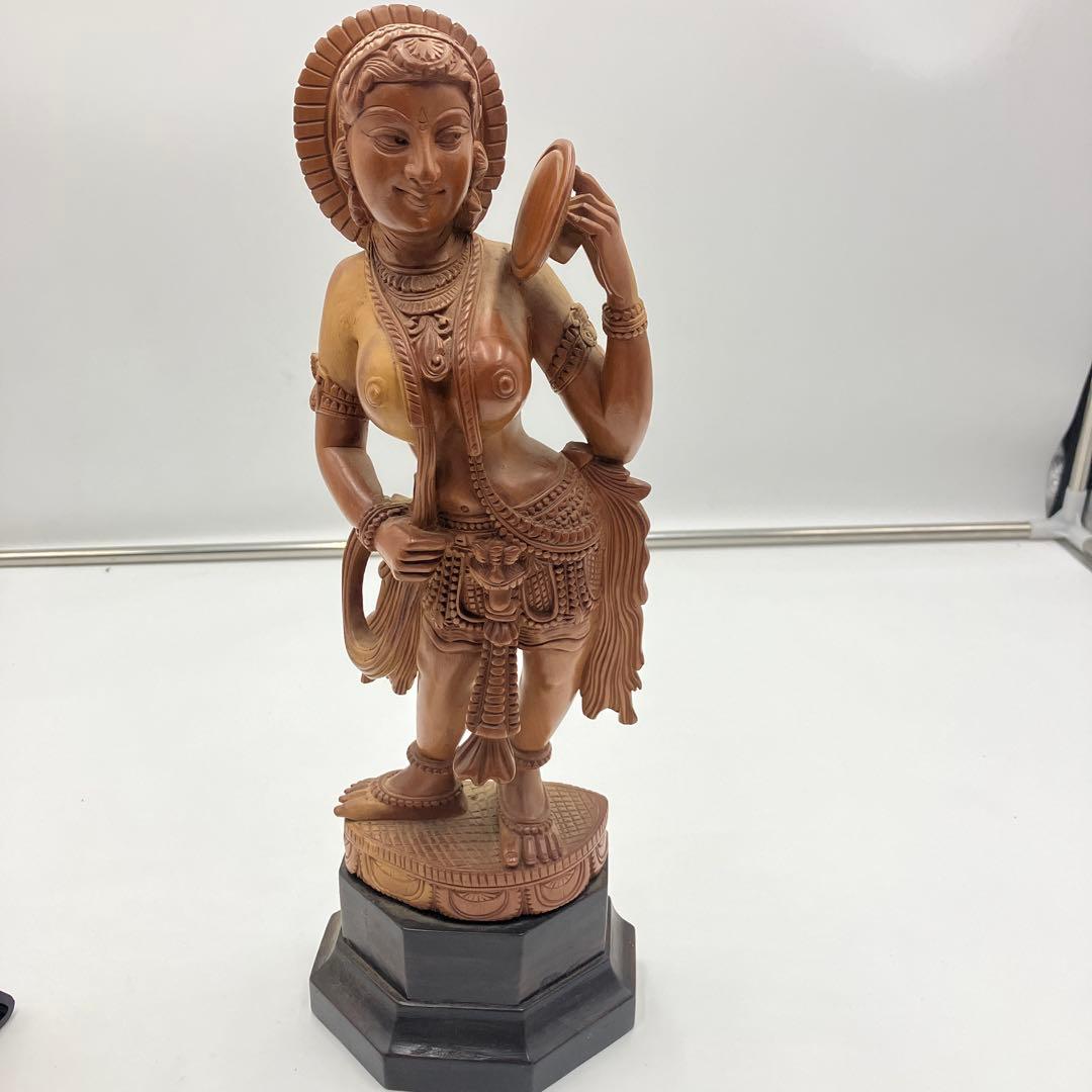 インド 白檀 木彫り 弁財天 仏教美術 仏像 骨董 木像 木製 仏教 密教