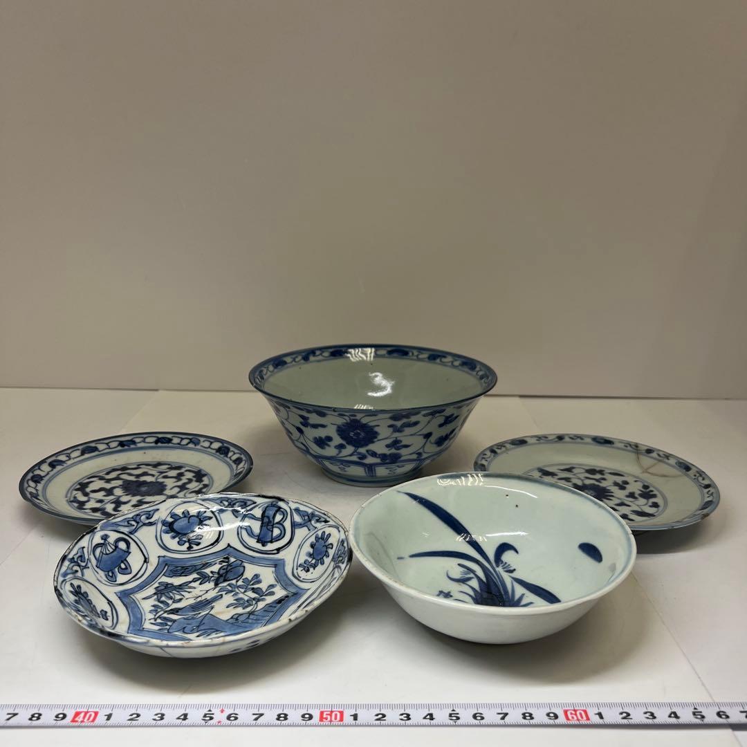 中国明末清朝時代 青草鉢、皿色々 口径約14~18㎝ 東