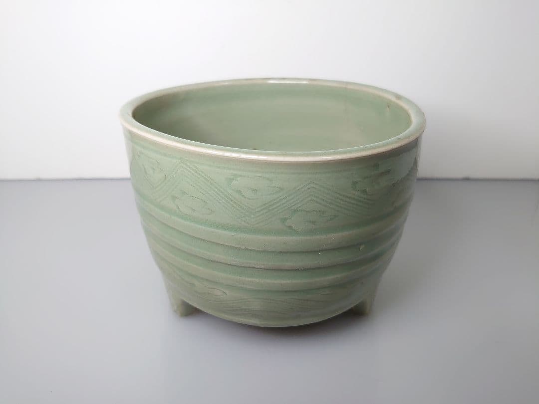 中国古玩 古美術 明時代 龍泉窯 天龍寺青磁三足香炉 大型 唐物  茶道具