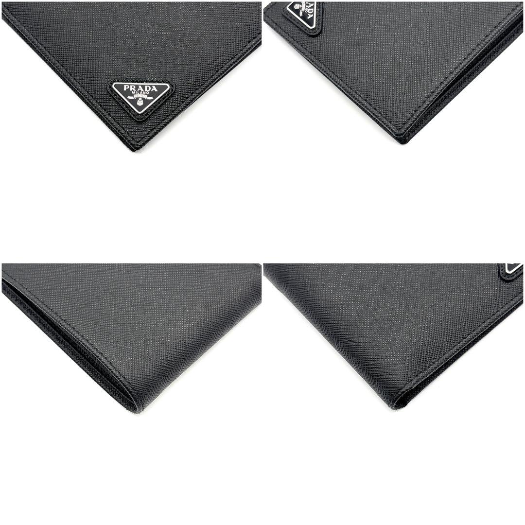 未使用級◇PRADA 二つ折り財布 サフィアーノ 三角プレート ブラック