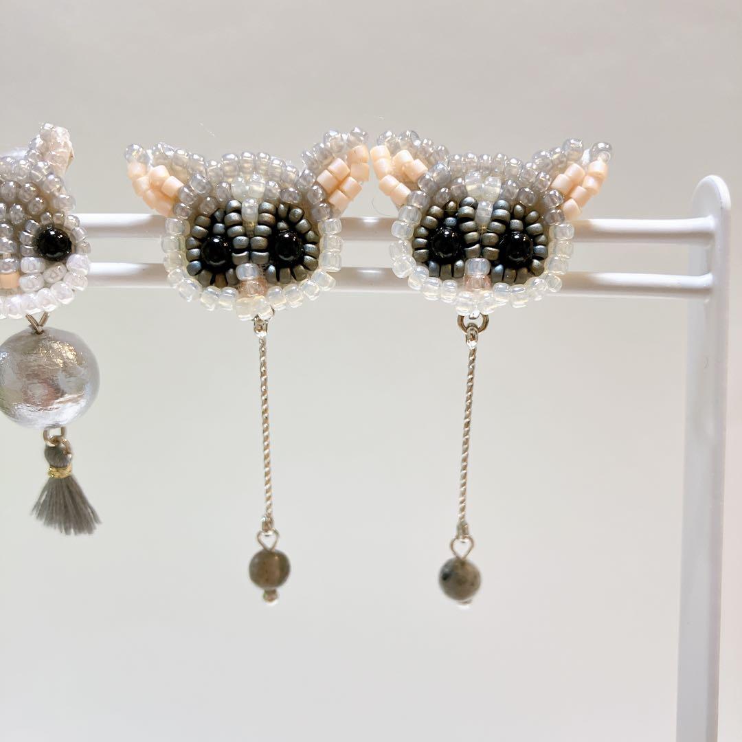 専用☆ビーズ刺繍ピアス ハンドメイドピアス 動物モチーフ アニマルピアス