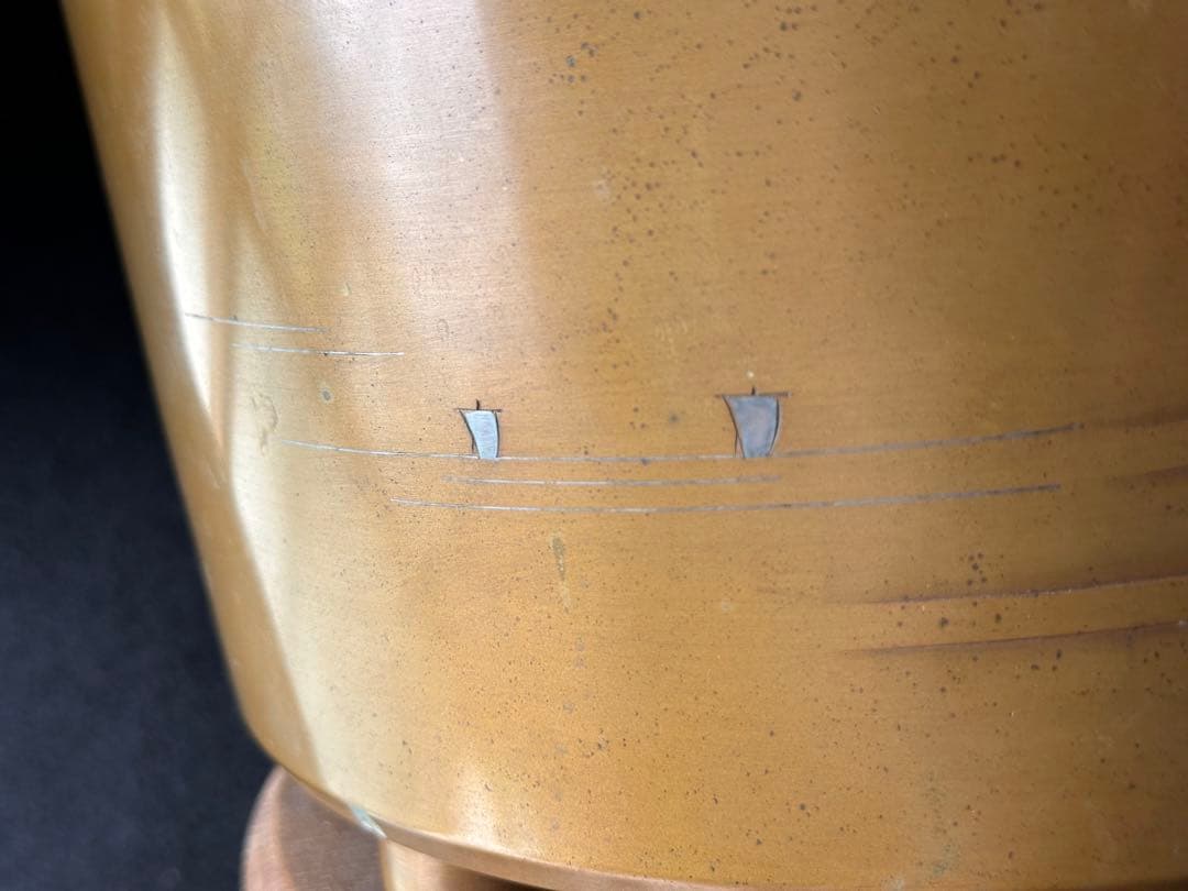 宣徳銅火鉢一対 三保の富士象嵌入れ 一対重量約6.6kg 共