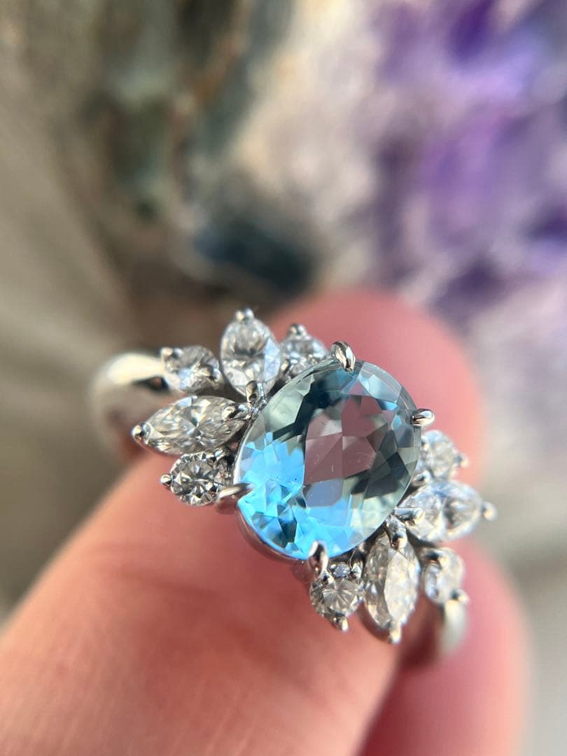 新品pt900アクアマリン0.97ctダイヤモンドリング指輪