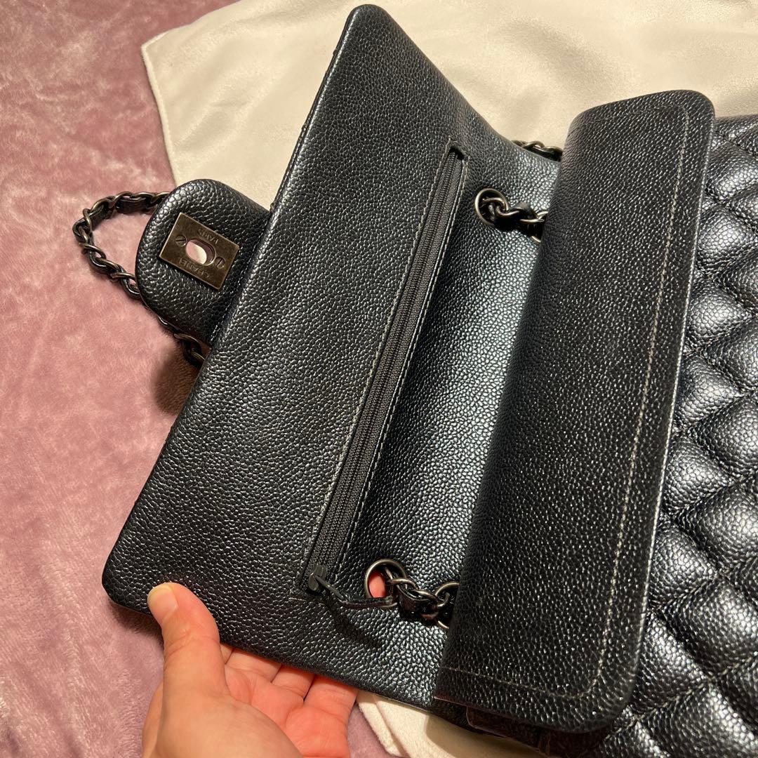 CHANEL マトラッセ キャビアスキン チェーンショルダーバッグ ダークグレー