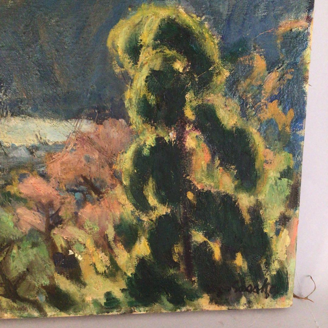 No3710額装　笹鹿彪　「熱海の朝」　油彩画10号　直筆サイン　絵画　送料無料