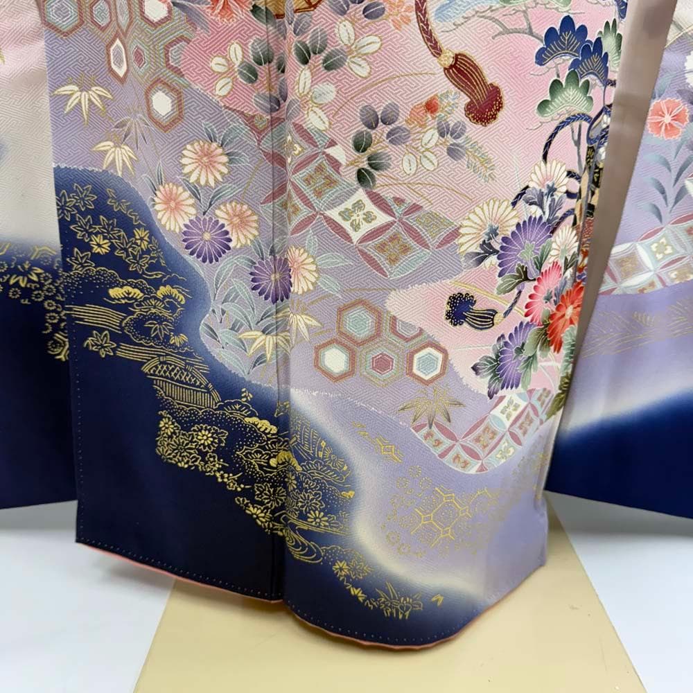 振袖 正絹 青 白 古典花柄 裄70㎝ 成人式 中古 b-66 - メルカリ