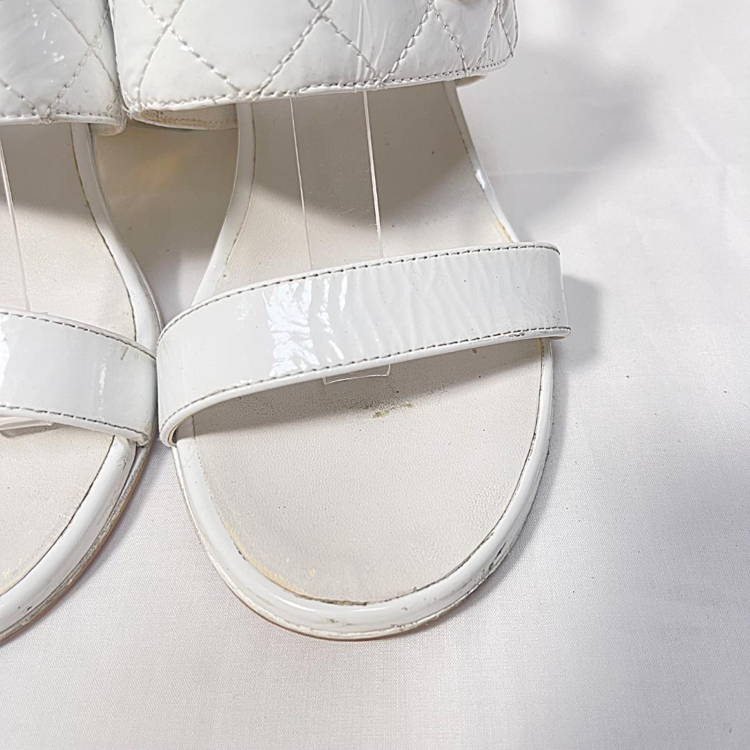 CHANEL シャネル パテント ココマーク サンダル ホワイト 37 1/2