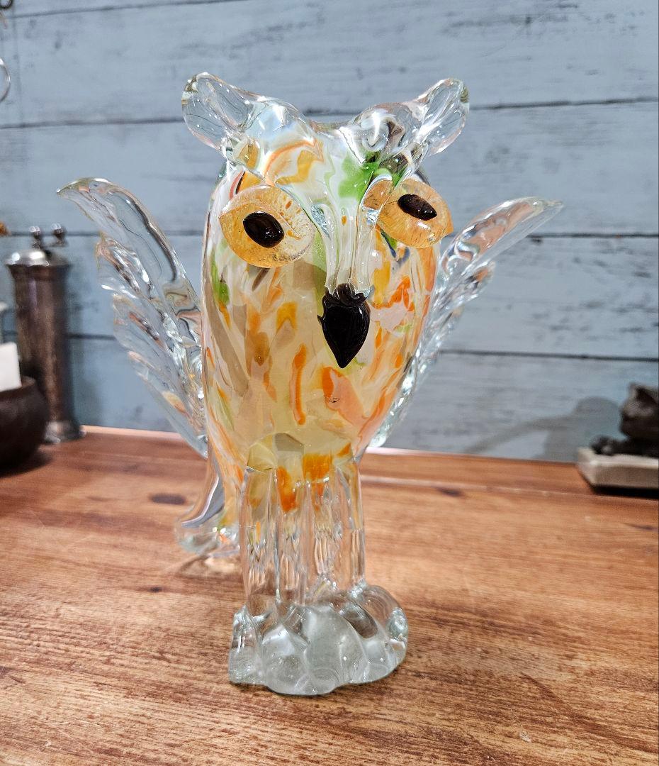イタリアヴィンテージ ムラーノガラス ふくろうのオブジェ 大型