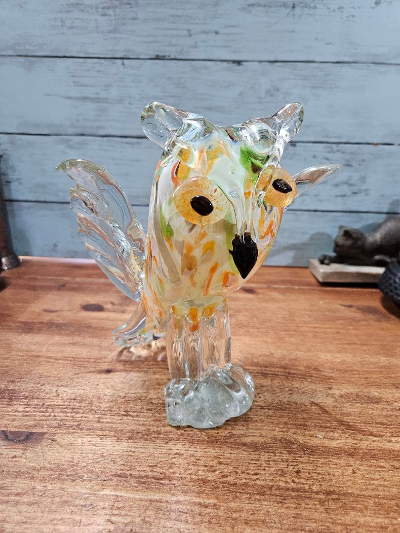 イタリアヴィンテージ ムラーノガラス ふくろうのオブジェ 大型