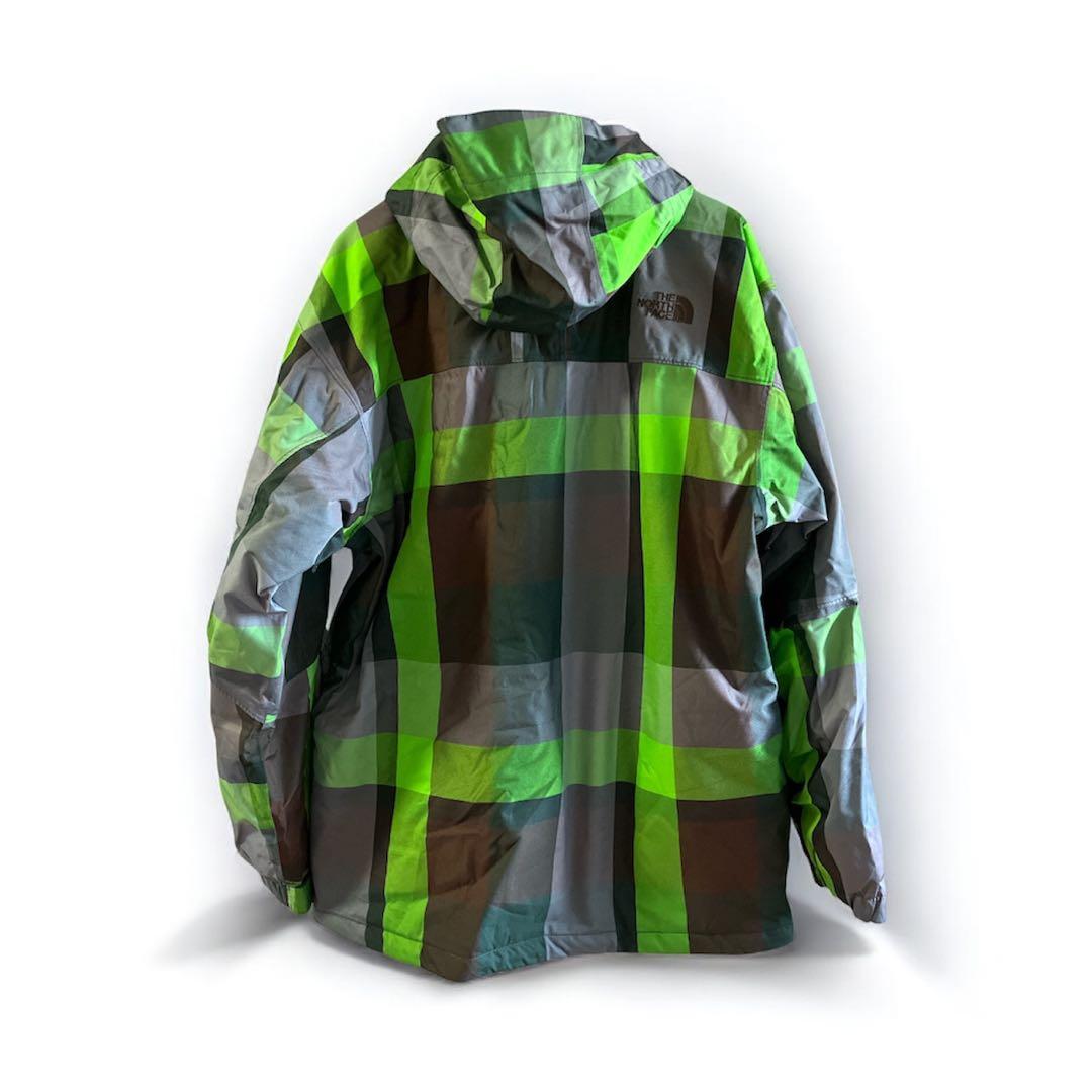 ノースフェイス スノーウェア ジャケットグリーン×ブラウン 裏地総柄 Lサイズ