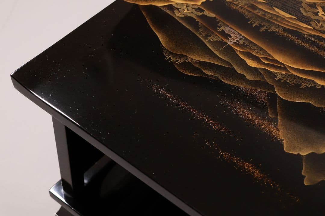 MA771】蒔絵師 久世宗春 研出山水蒔絵 上手 冠卓 二段卓 共