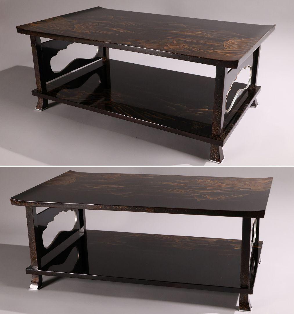 【MA771】蒔絵師 久世宗春 研出山水蒔絵 上手 冠卓 二段卓 共箱 木製