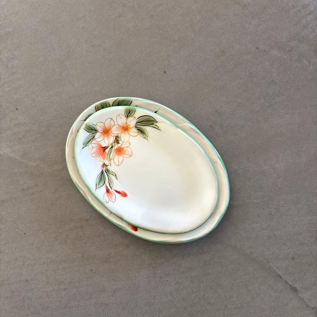 ほぼ新品》美品【陶葊】京焼 清水焼 白掛彩草花 色絵付け 皿 桜 陶あん