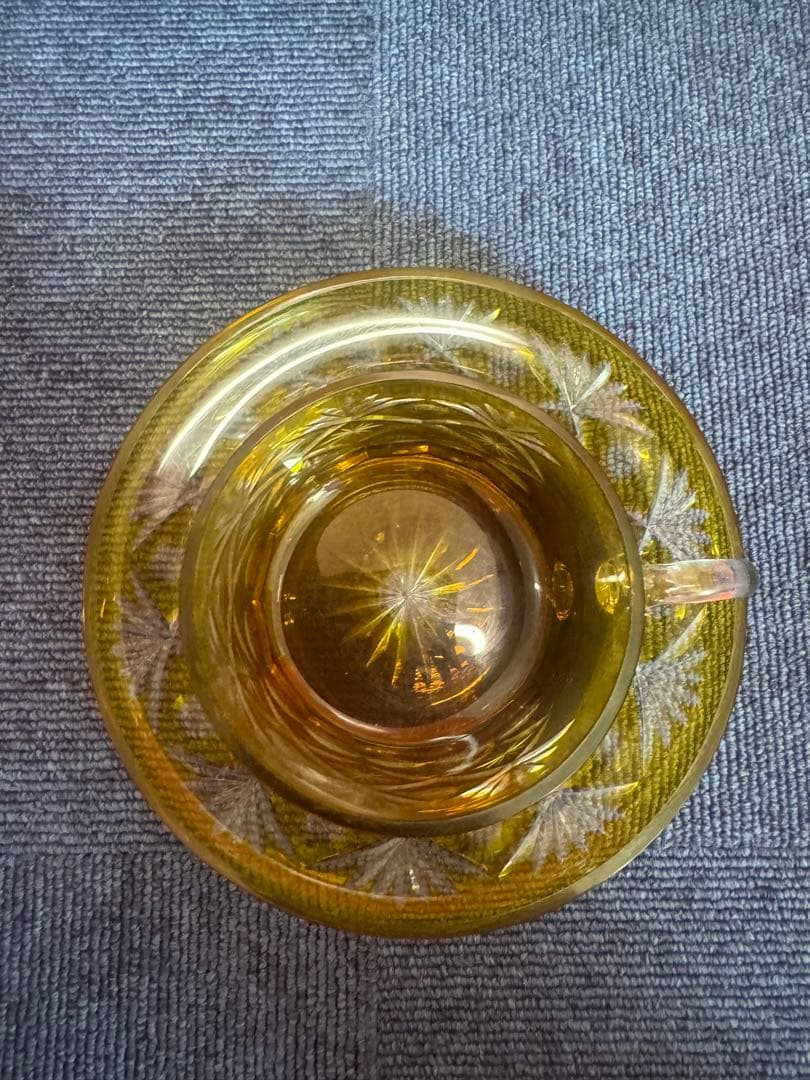 1805 手作りガラス 切子 カップ＆ソーサー 未使用