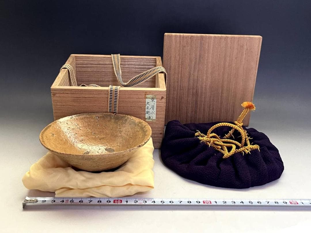 茶碗■清水六兵衛 古京焼 京、古清水 夏茶碗 古いお茶道具 仕覆 時代物 骨董■