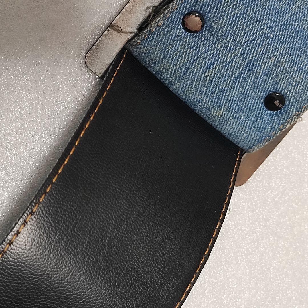 ビンテージ　ストラップ　極太　デニム生地　裏地レザー　金属バックル