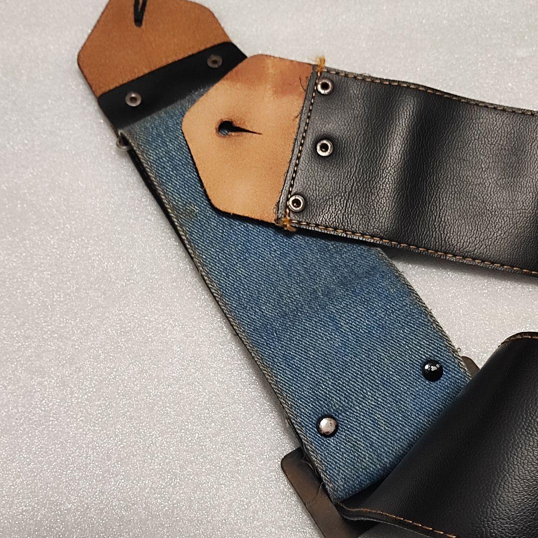ビンテージ　ストラップ　極太　デニム生地　裏地レザー　金属バックル