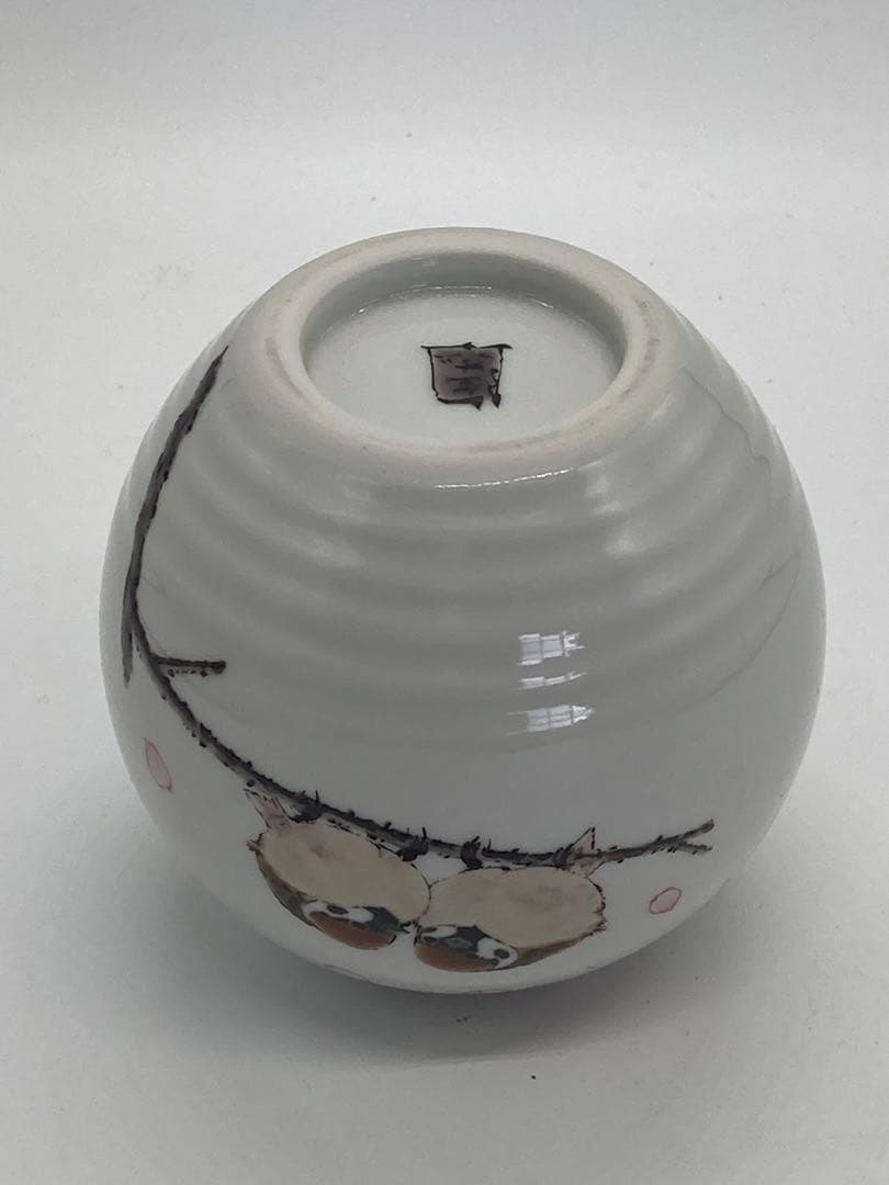 雀と桜の九谷焼花入