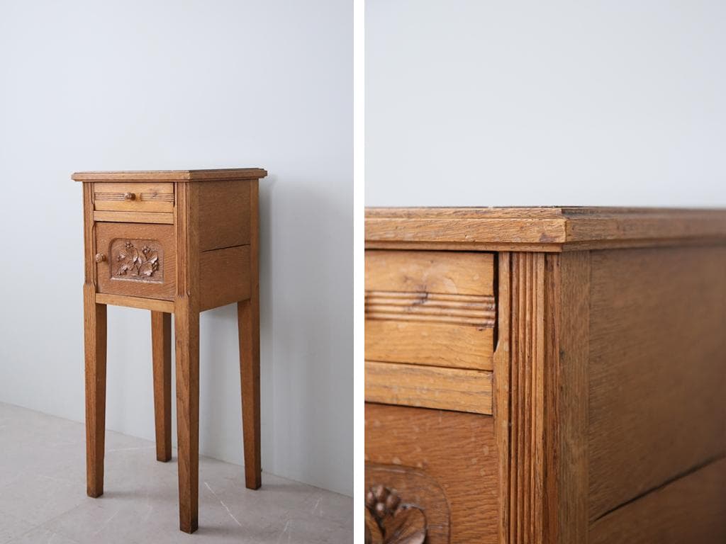 フランスアンティーク木製*大理石キャビネット/ナイトテーブル机(90-143-5