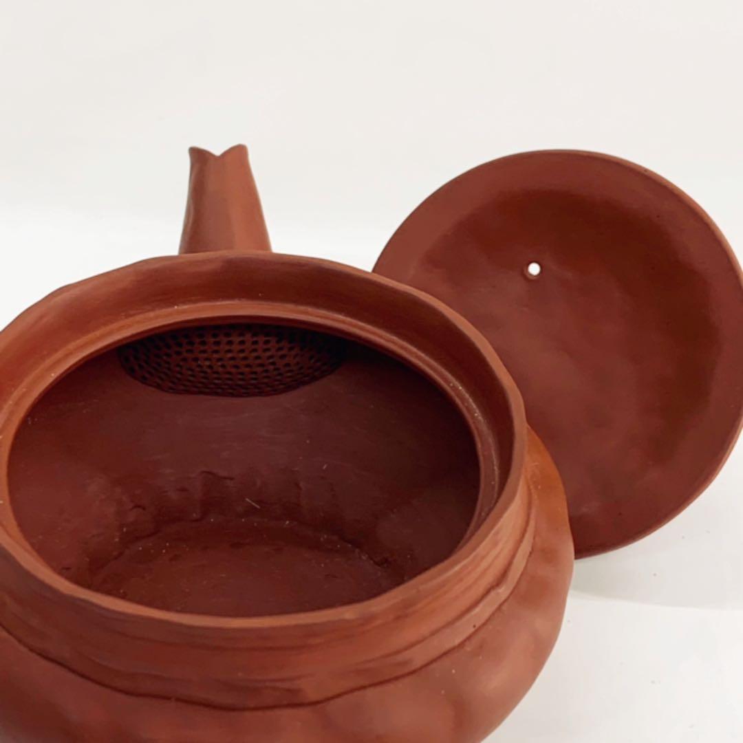 茶注9 手捻 朱泥 玉獅子】間野弥平 共箱 美術品・アンティーク