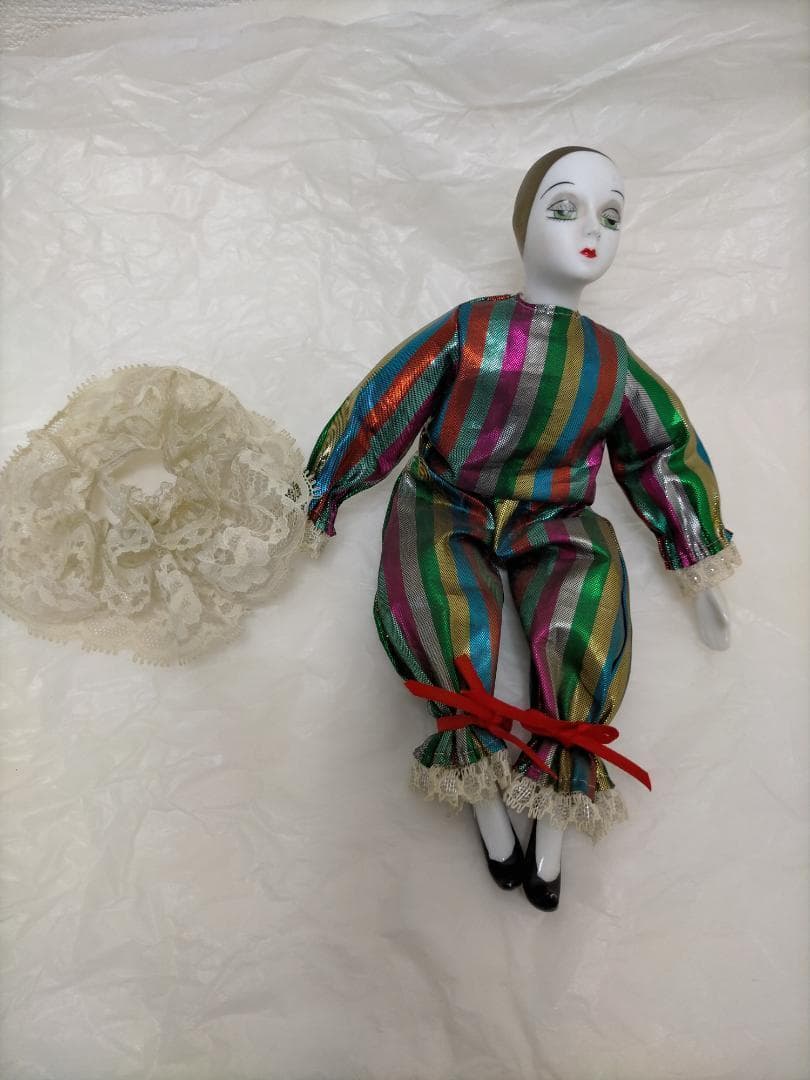 アンティークヴィンテージ虹色ピエロ陶器人形250702-8Y