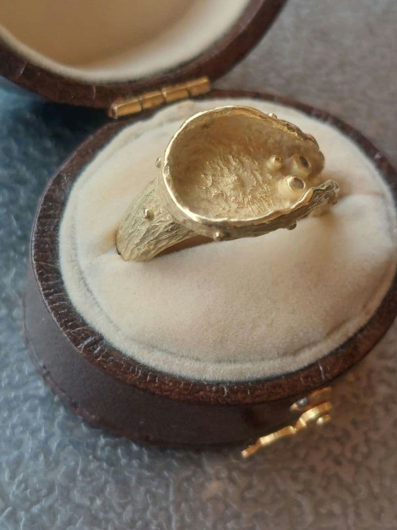 K18大振りリング⭐作家物？⭐艶消し+ダイヤ⭐個性的⭐レア