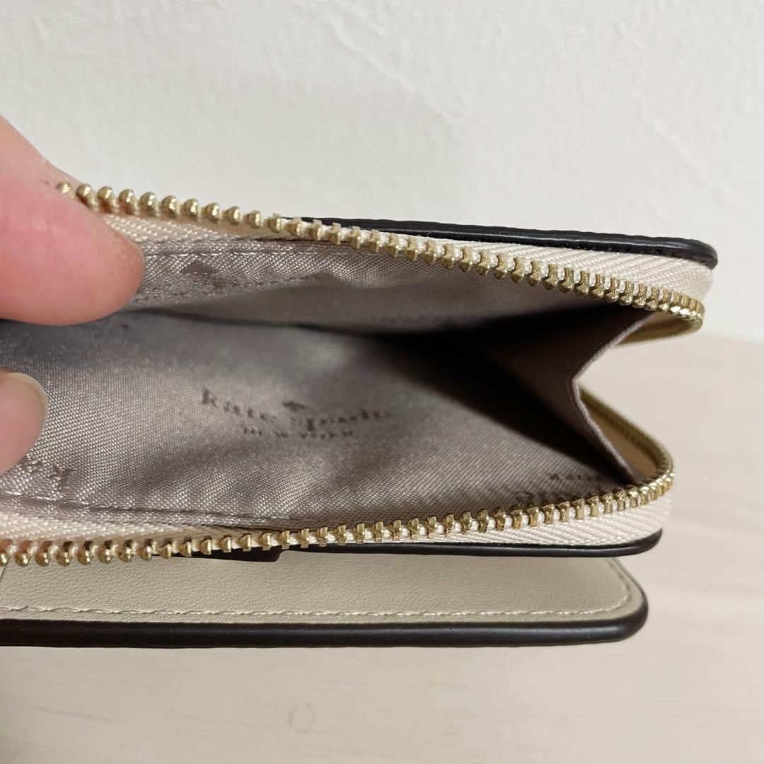 【新品未使用】ケイトスペード ダークベージュマルチフラワー Lジップ 二つ折り