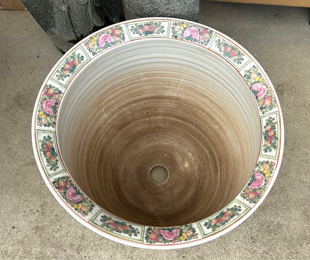 中国　粉彩人物花卉紋　植木鉢　大清乾隆年製銘　送料込み0717