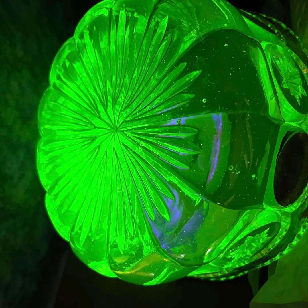 骨董 時代プレス ラスター彩釉薬 ギザフチ 大鉢 菓子器 ウランガラス